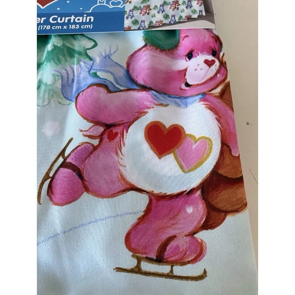 Care Bears Christmas Holiday Fabric Shower Curtain 70 X 72” Ice Skating Snow NEW